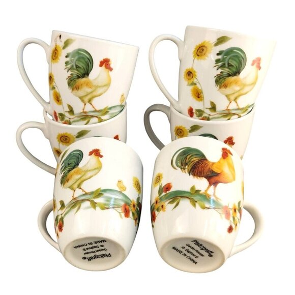 Pfaltzgraff Garden Rooster Ceramic Coffee Mug Set Of 6 With Colorful Farmhouse D - Picture 1 of 7